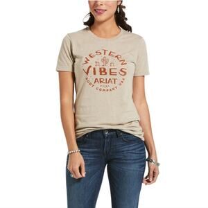 Ariat Western Vibes Tan Printed Short Sleeve Vintage Style Tee Size Small